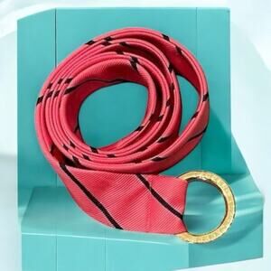 Lauren Ralph Lauren Women's Pink Striped Belt Gold Ring Buckle